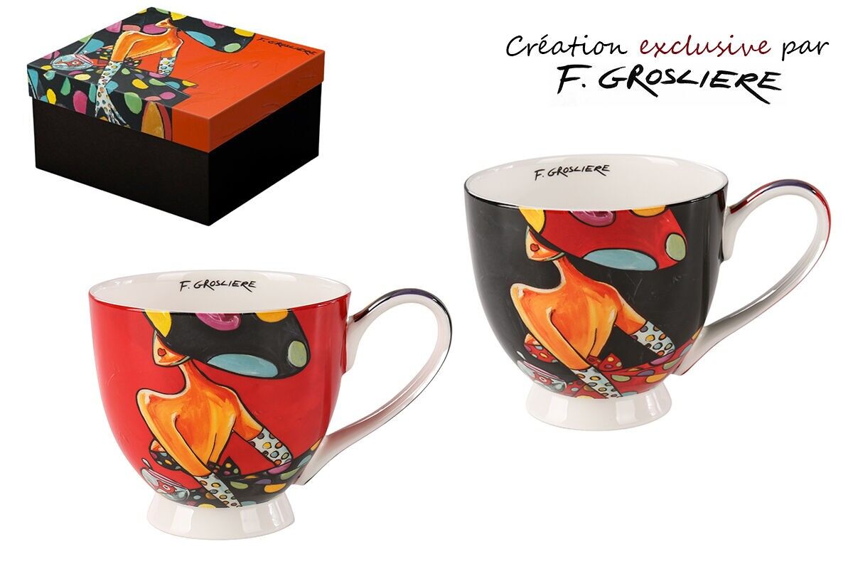 SET 2 PIATTI DA COLAZIONE IN PORCELLANA 500 ML – LA DONNA A POIS, F.GROSLIERE