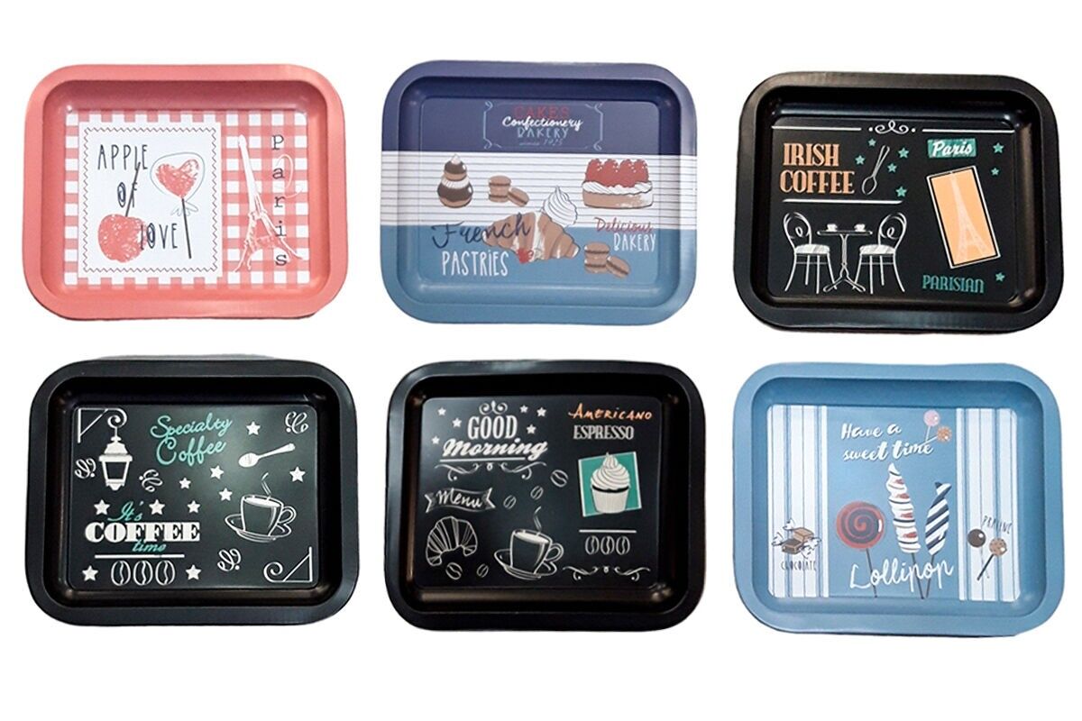 VASSOI IN METALLO P.MR.COFFEE TIME DISEGNI ASSORTITI X6 - SCATOLA