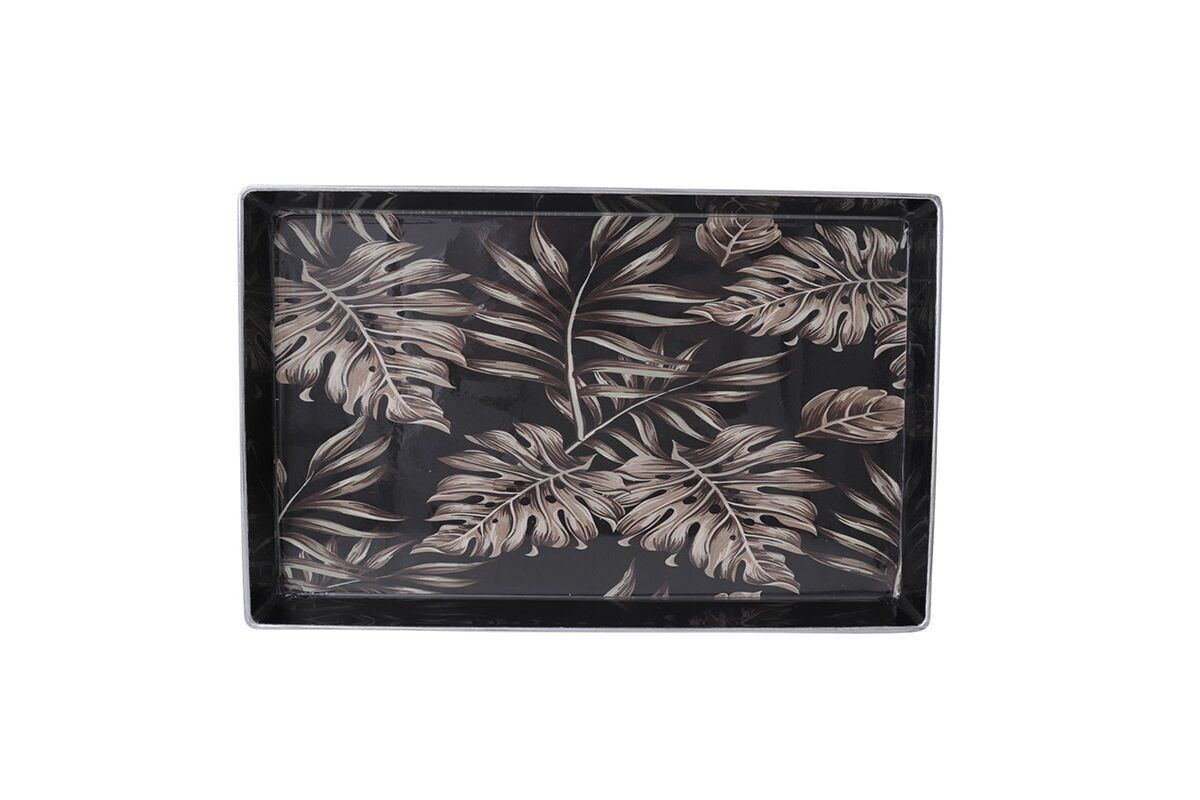 SMALL BLACK/TAUPE LEAVES TRAY - HOME