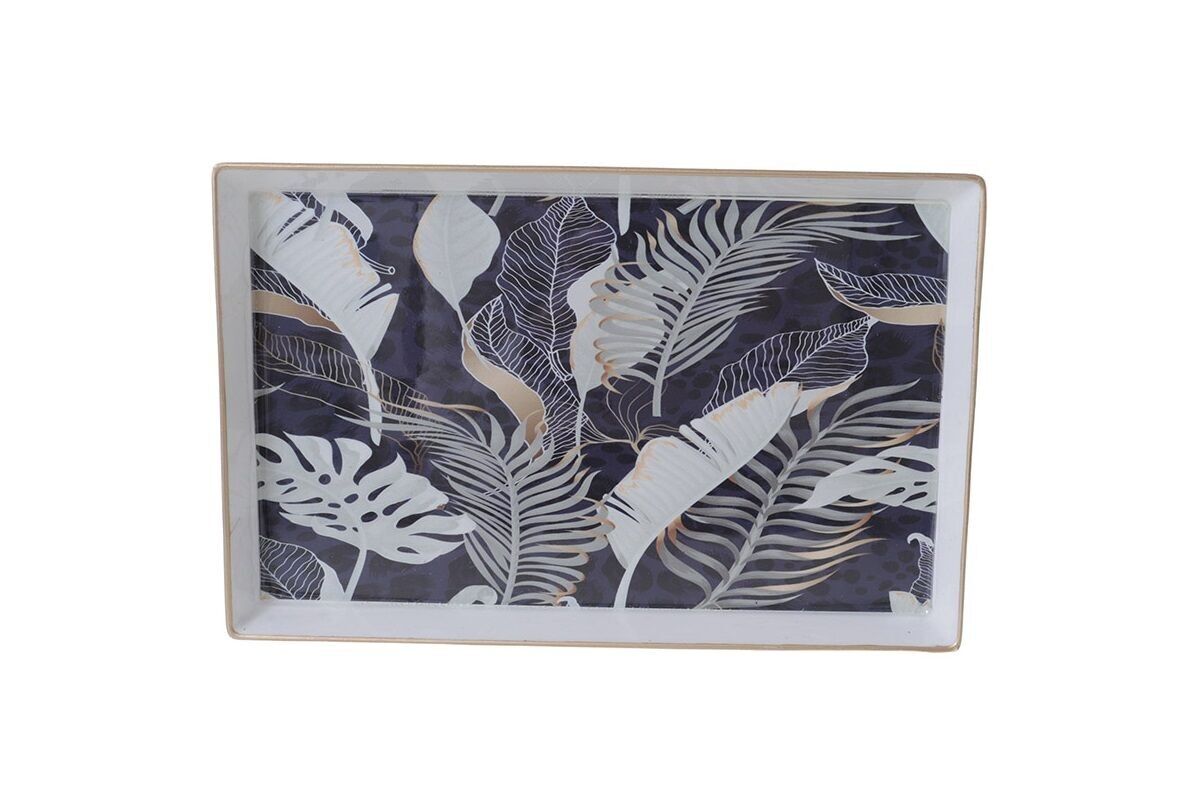 SMALL BLUE/WHITE RAINFOREST TRAY - HOME