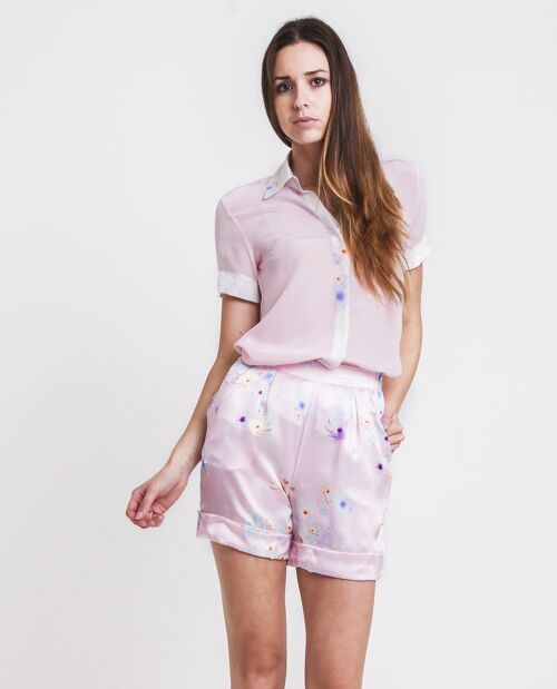 Tailored Silk Short Pink Beach Flower