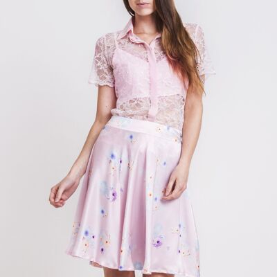 Pink Beach Flower Silk Skirt