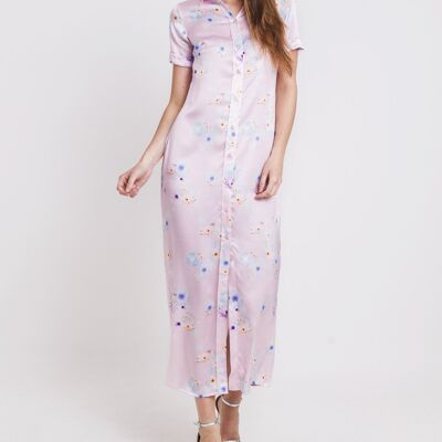 Pink Beach Flower Silk Maxi Dress