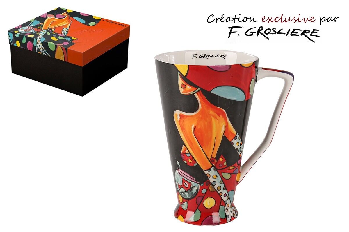 TAZZA IN PORCELLANA DA 500 ML – LA DONNA CON I POIS, VESTITO ROSSO, F.GROSLIERE