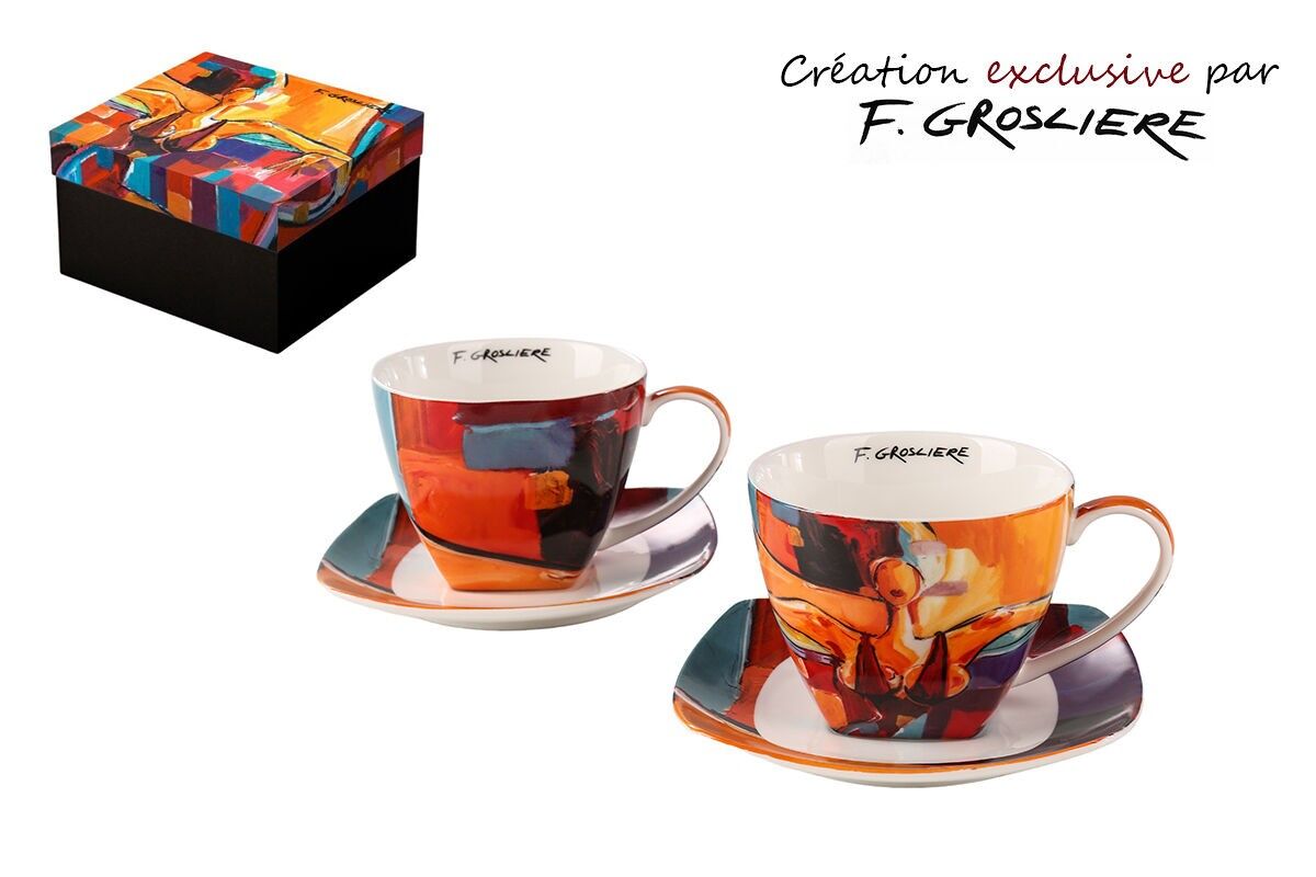 SET DI 2 TAZZE IN PORCELLANA 250 ML + PIATTINI – LA FEMME ARTY, F.GROSLIERE