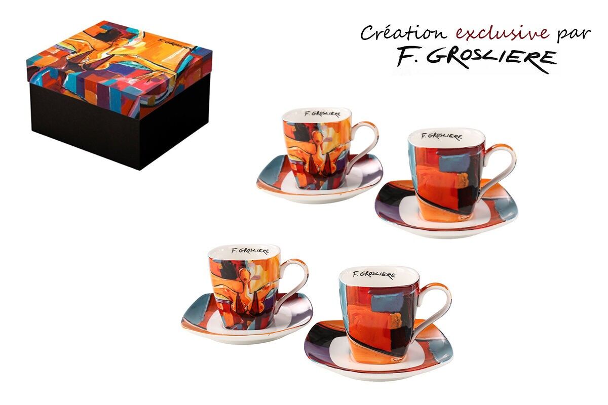 SET DI 4 TAZZE IN PORCELLANA 130 ML + PIATTINI – LA FEMME ARTY, F.GROSLIERE