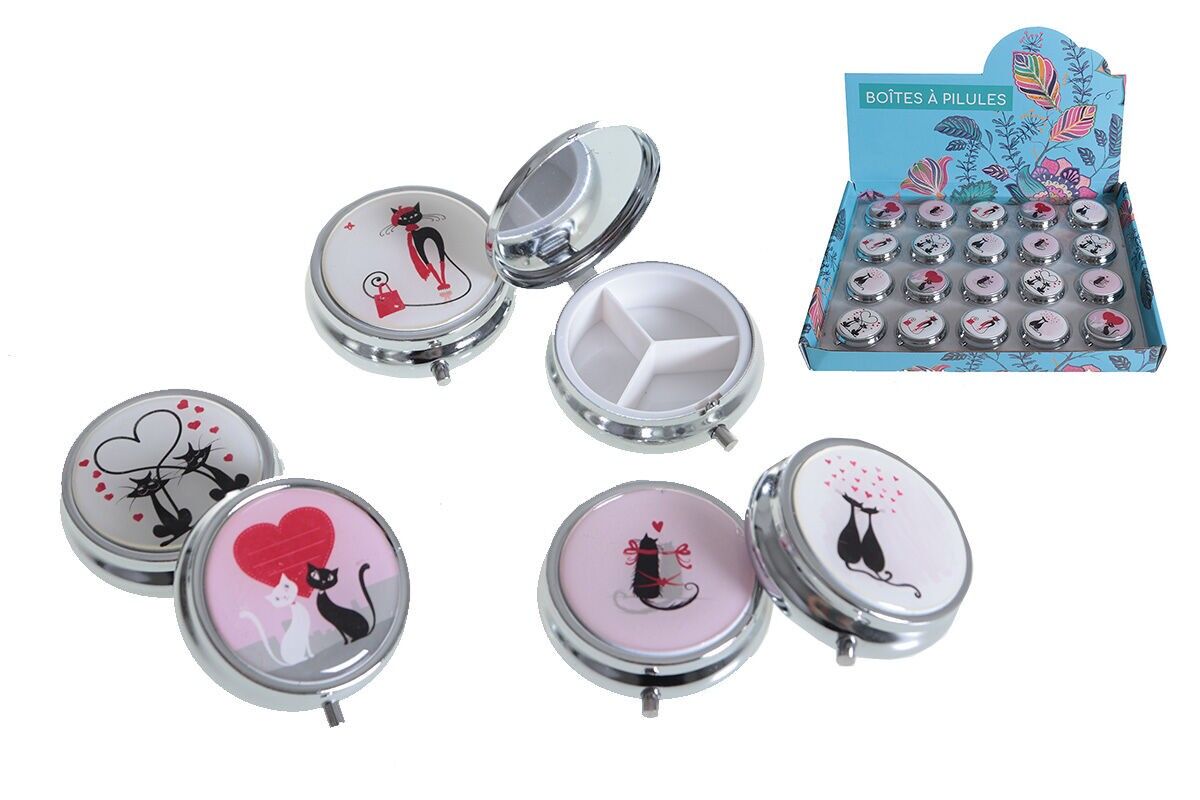 ESPOSITORE PER 20 PORTAPILLOLE CON 5 DECORAZIONI ASSORTITE A FORMA DI GATTO - ESSENZIALE