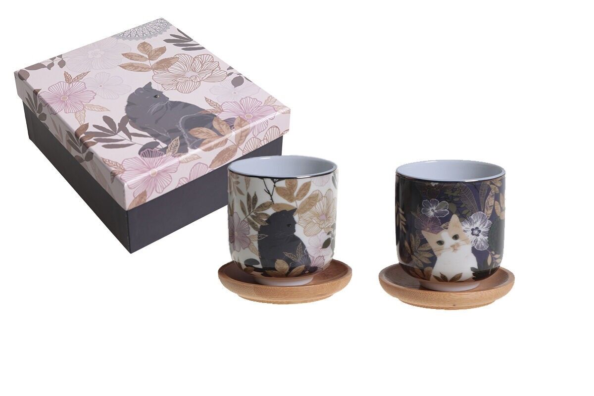 SET DI 2 TAZZE DA 120 ML + PIATTINI IN PORCELLANA – HEVEA CHAT FLORABELLE