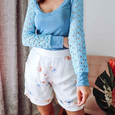 Blue Lace Sleeve Jersey Top