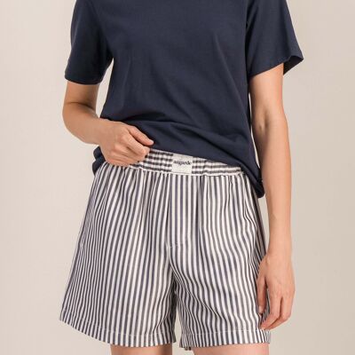 Pantalones cortos de pijama de rayas para mujer, azul marino