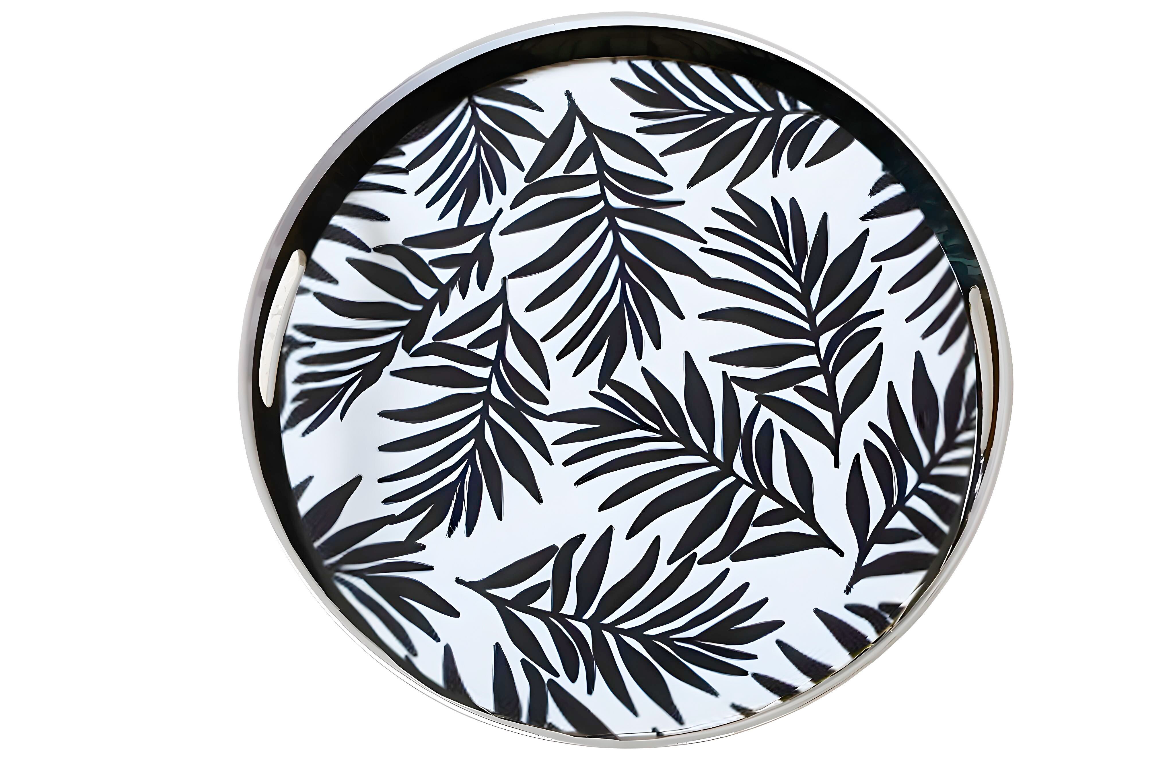 ROUND BLACK/WHITE FOLIAGE TRAY - HOME