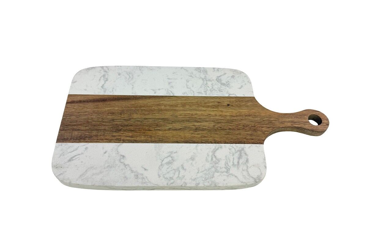 TAVOLA IN MARMO BIANCO E ACACIA - HOME