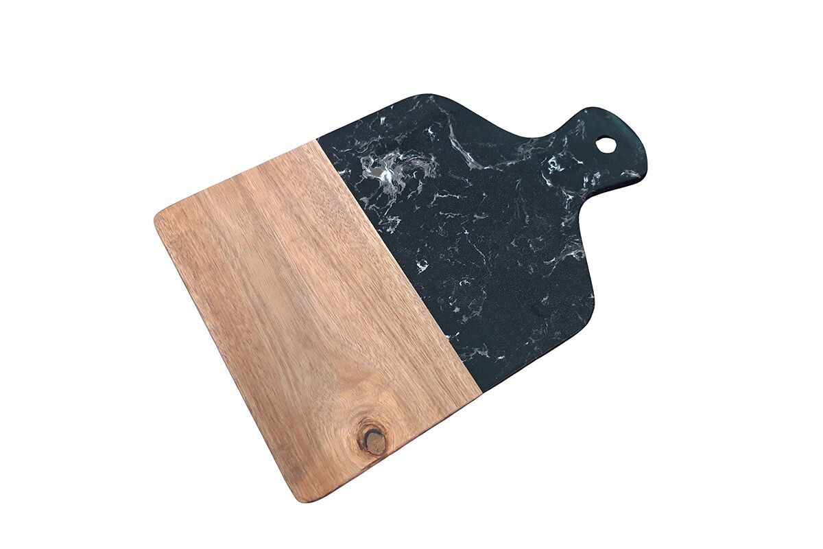 TAVOLA IN MARMO NERO E ACACIA - HOME