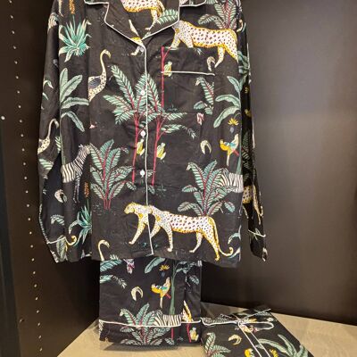 Conjunto de pijama de algodón indio de jungla negra # White Lotus
