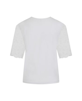 T-shirt en coton blanc à manches en dentelle 6