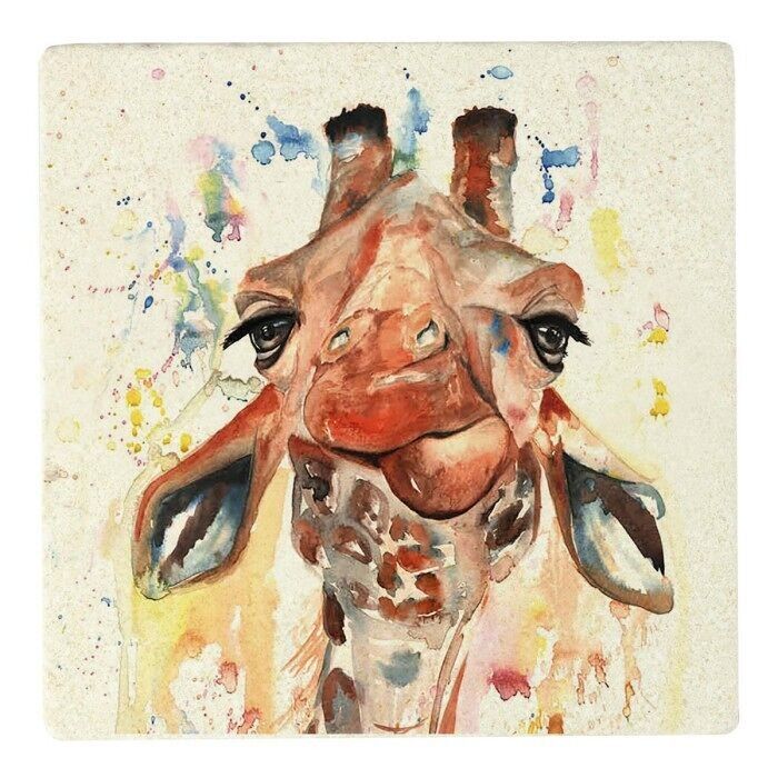 Sottobicchiere in pietra a forma di giraffa colorata di Meg Hawkins