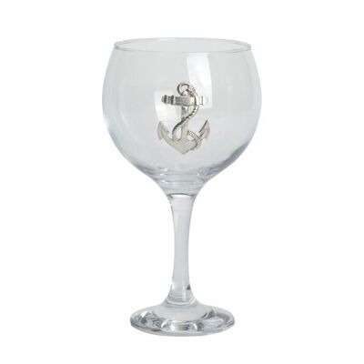 Vaso de ginebra con insignia de ancla de peltre