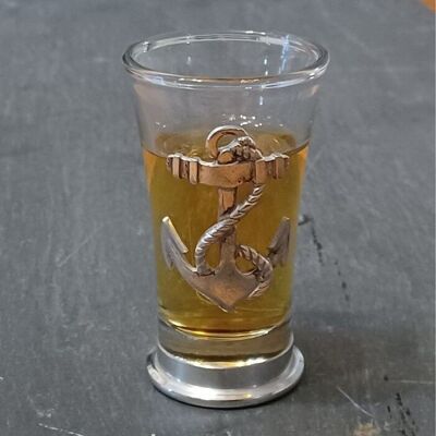 Vaso de chupito con base de peltre y placa de ancla