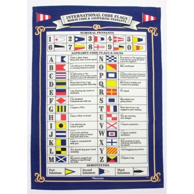 Torchon à vaisselle avec drapeaux et code Morse, 71 x 51 cm