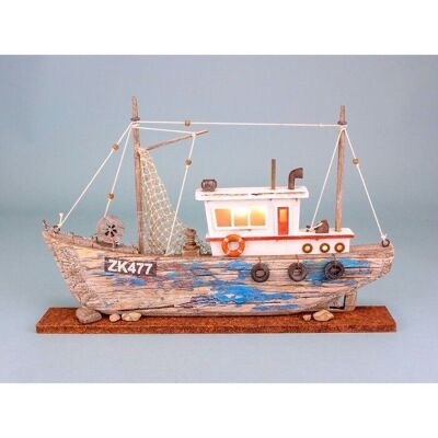 Barco de pesca rústico con luz LED, 38 cm