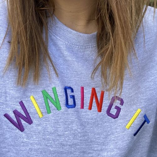 Winging It Embroidered Sweatshirt Grey