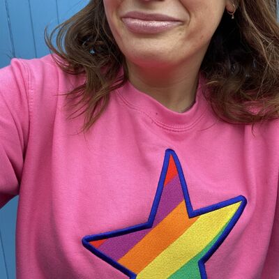 Besticktes Rainbow STAR Bio-Sweatshirt Hellrosa
