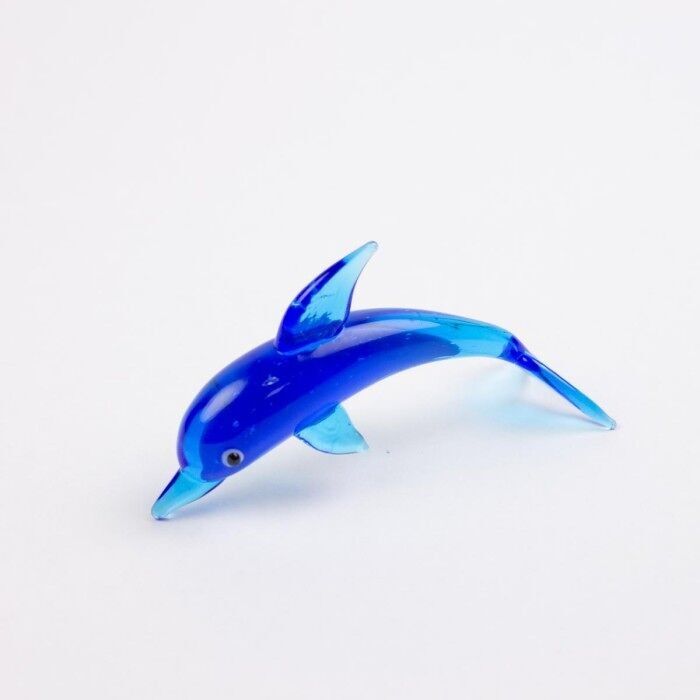Delfino in vetro in miniatura, blu, 8 cm
