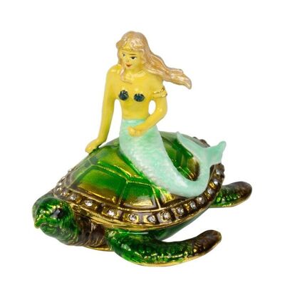 Sirène cloisonnée sur tortue, 8 cm