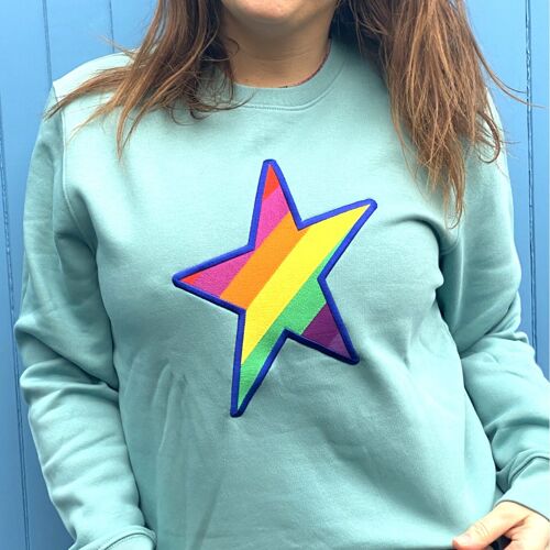 Embroidered Rainbow STAR Organic Sweatshirt Teal