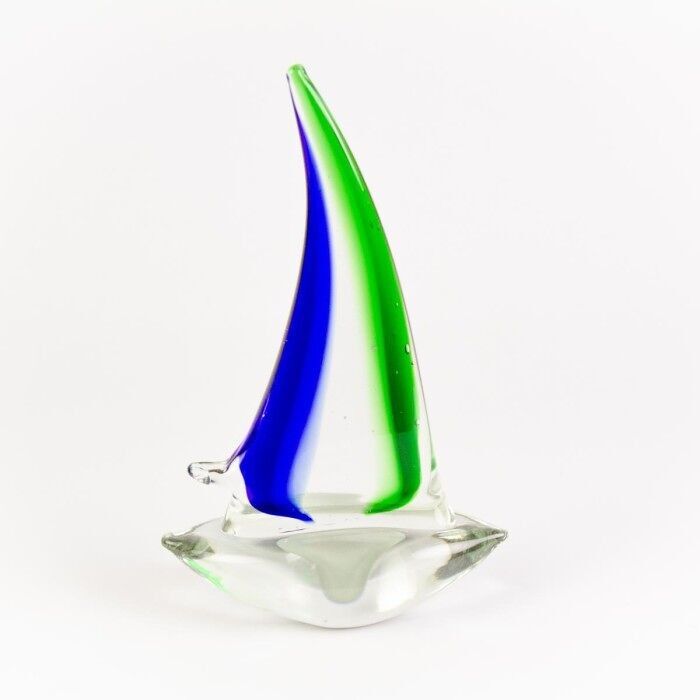 Barca a vela in vetro, verde/blu, 22 cm