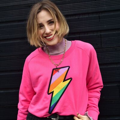 Sudadera Orgánica Rainbow Lightning Bolt Bordada Rosa