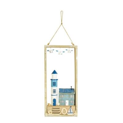 Faro y cabaña enmarcados, 29 x 14 cm