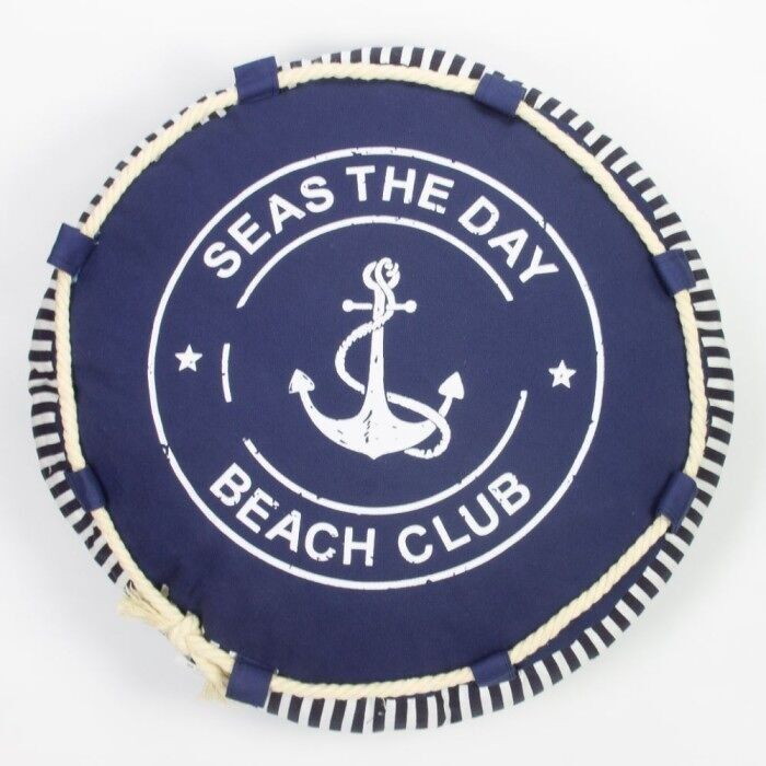 Cuscino rotondo "Seas the Day", blu navy, 40 cm