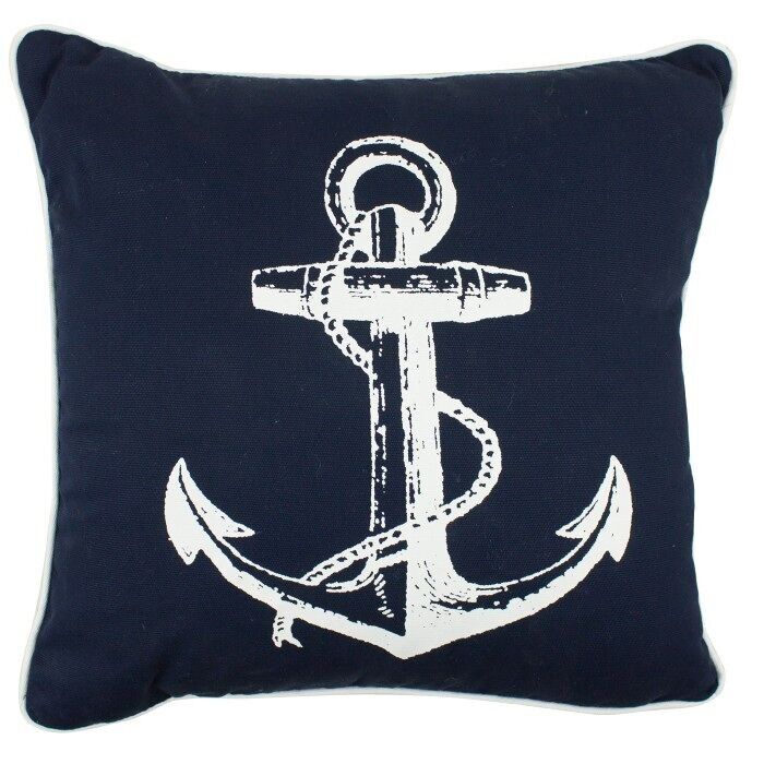 Cuscino con motivo di ancora, blu navy, 40 cm