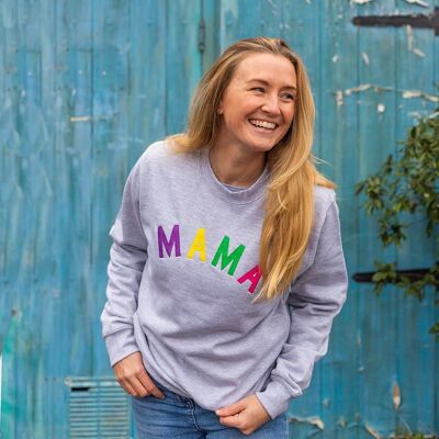 Mama Embroidered Sweatshirt Grey