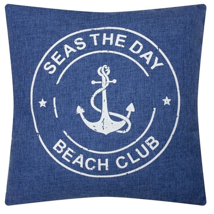 Cuscino "Seas the Day" in stile denim, blu, 40 cm