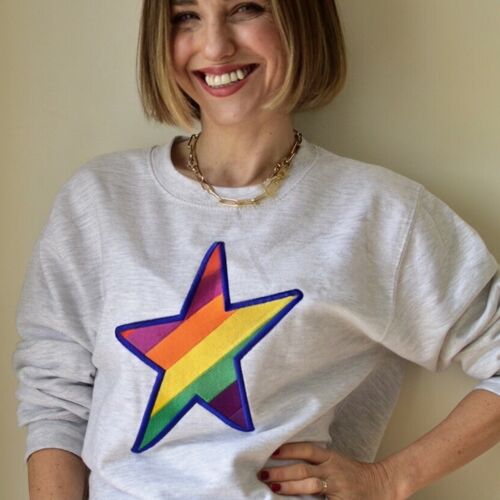 Embroidered Rainbow STAR Sweatshirt Ash Grey
