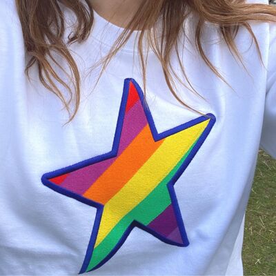Embroidered Rainbow STAR Sweatshirt White