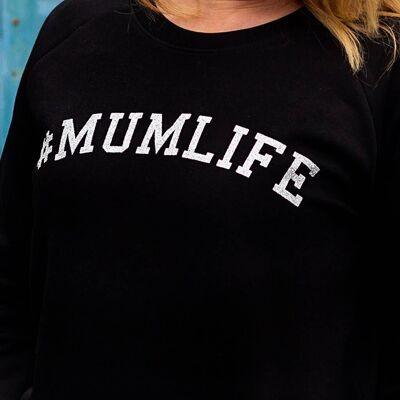 Sudadera #MumLife con purpurina plateada negra