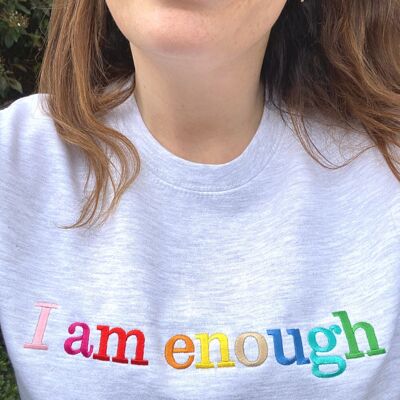 I am Enough Sweatshirt mit aufgestickten Buchstaben Aschgrau