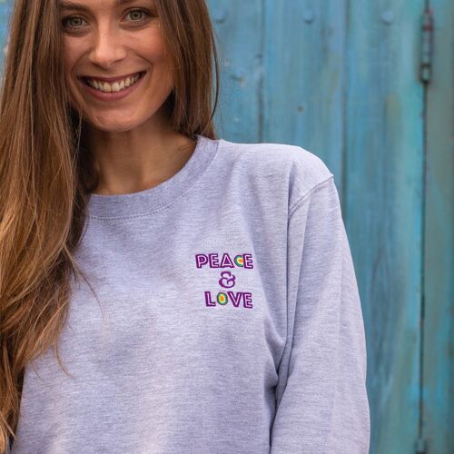 Peace and Love Embroidered Sweatshirt Grey