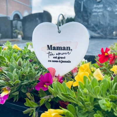 Corazón funerario decorativo de cerámica sobre púa de metal - Mamá - Día de Todos los Santos - Floristería - Memorial de fallecimiento