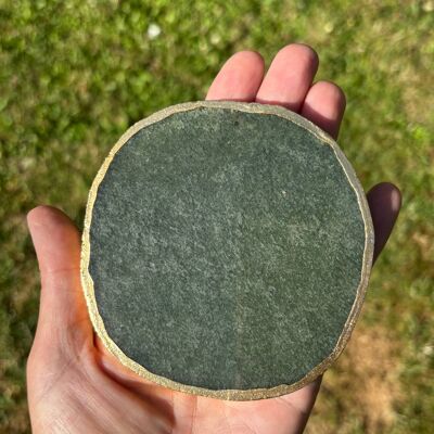 Dark Green Aventurine Gemstone Coaster with golden trim