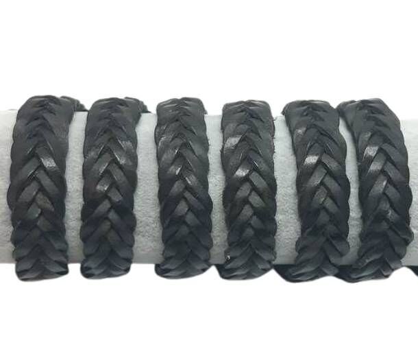 15 mm – Montana flache geflochtene Lederschnüre – Schwarz