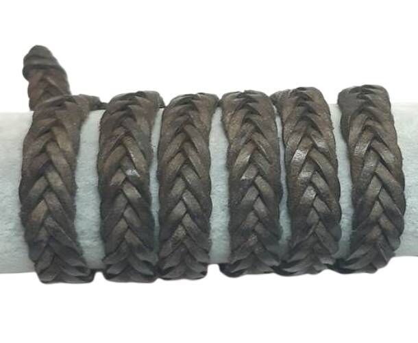 15 mm – Montana flache geflochtene Lederschnüre – Braun