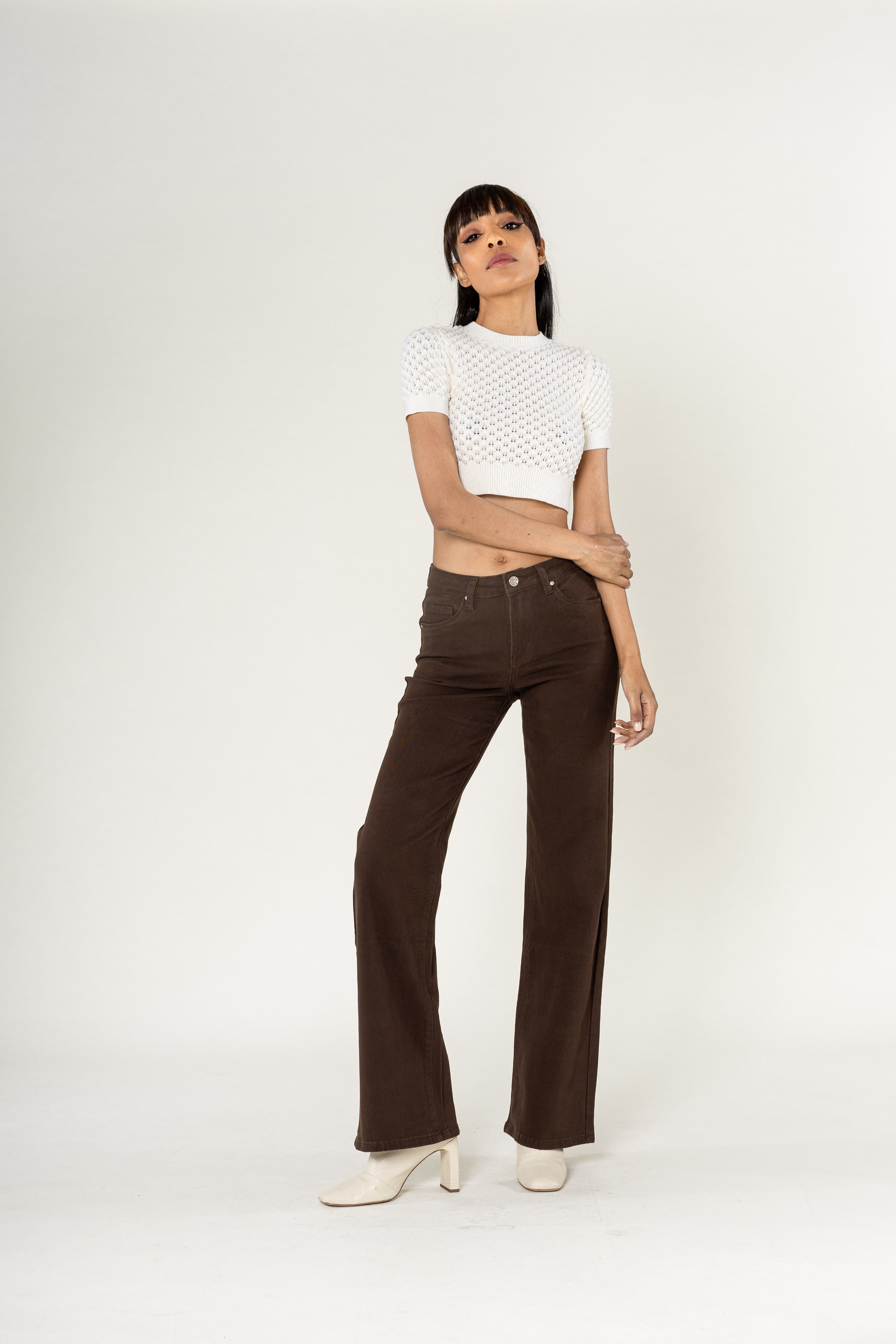 High-waisted stretch wide-leg flare jeans P080