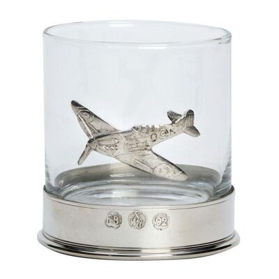 Bicchiere da whisky in peltro con stemma Spitfire