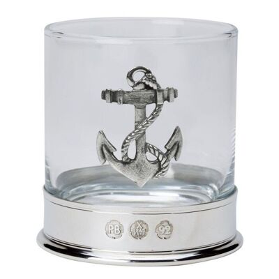 Vaso de whisky con montura de peltre y emblema de ancla sucia