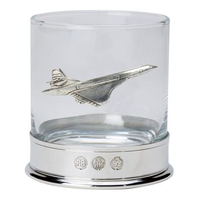 Bicchiere da whisky in peltro con stemma Concorde