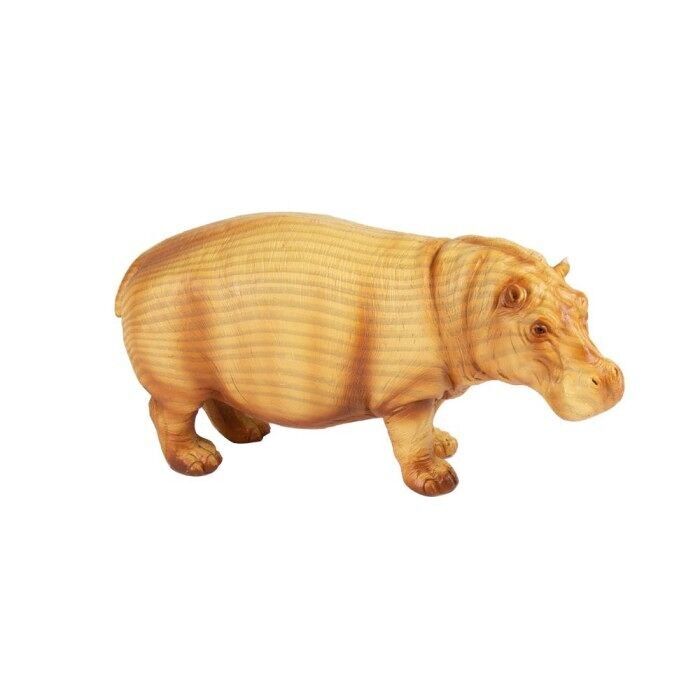 Ippopotamo intagliato effetto legno, 18 cm